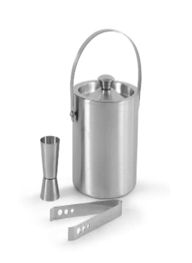 Proniks Bar Accessories kit with Ice Bucket (1.5ltr), Peg Measure and Ice Tong in Stainless Steel Material (Silver Color) - Image 1